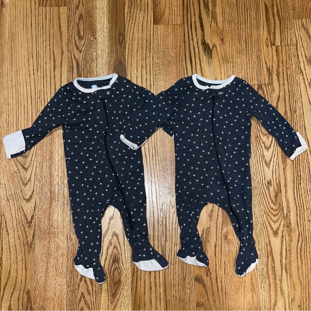 3-6 mo twin set of Cloud Island footie pajamas, gray